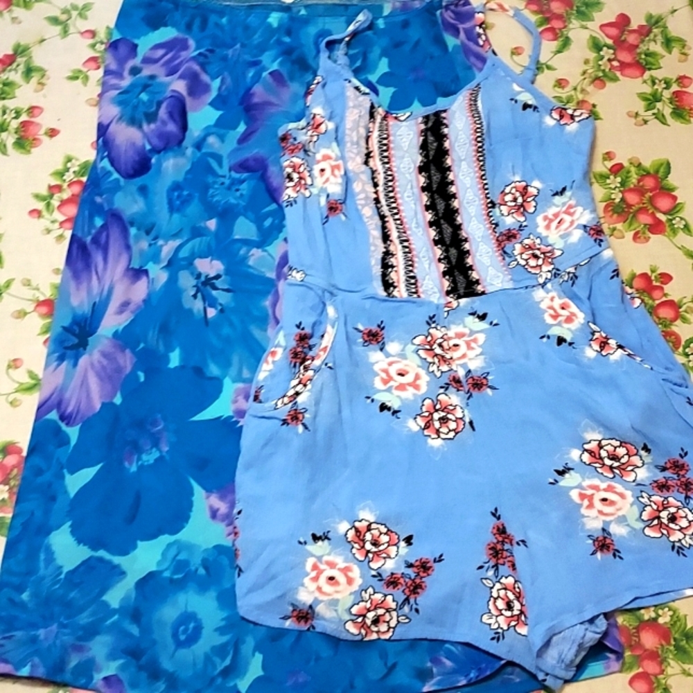 Xoxo blue floral skirt, lily rose romper